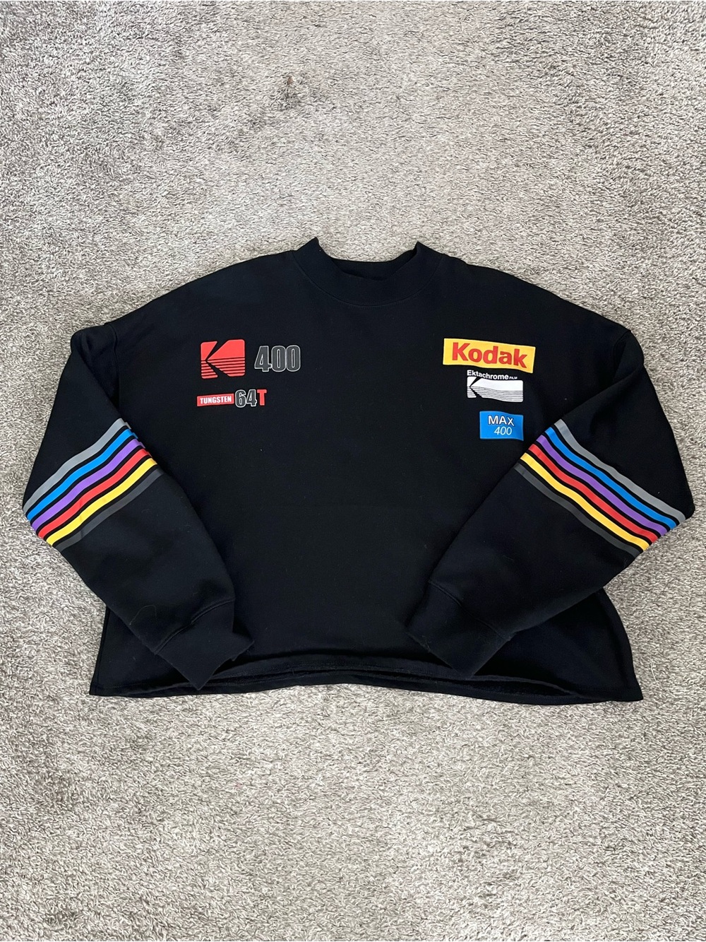 Kodak Black Crewneck with Rainbow Stripe Sleeves